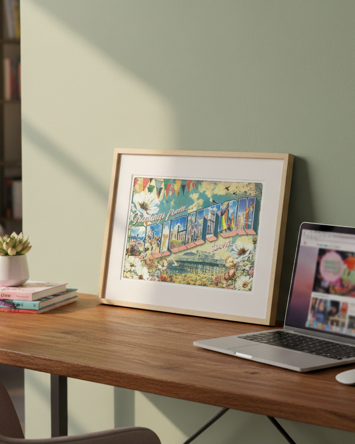 Brighton Postcard A4 Indigo Print