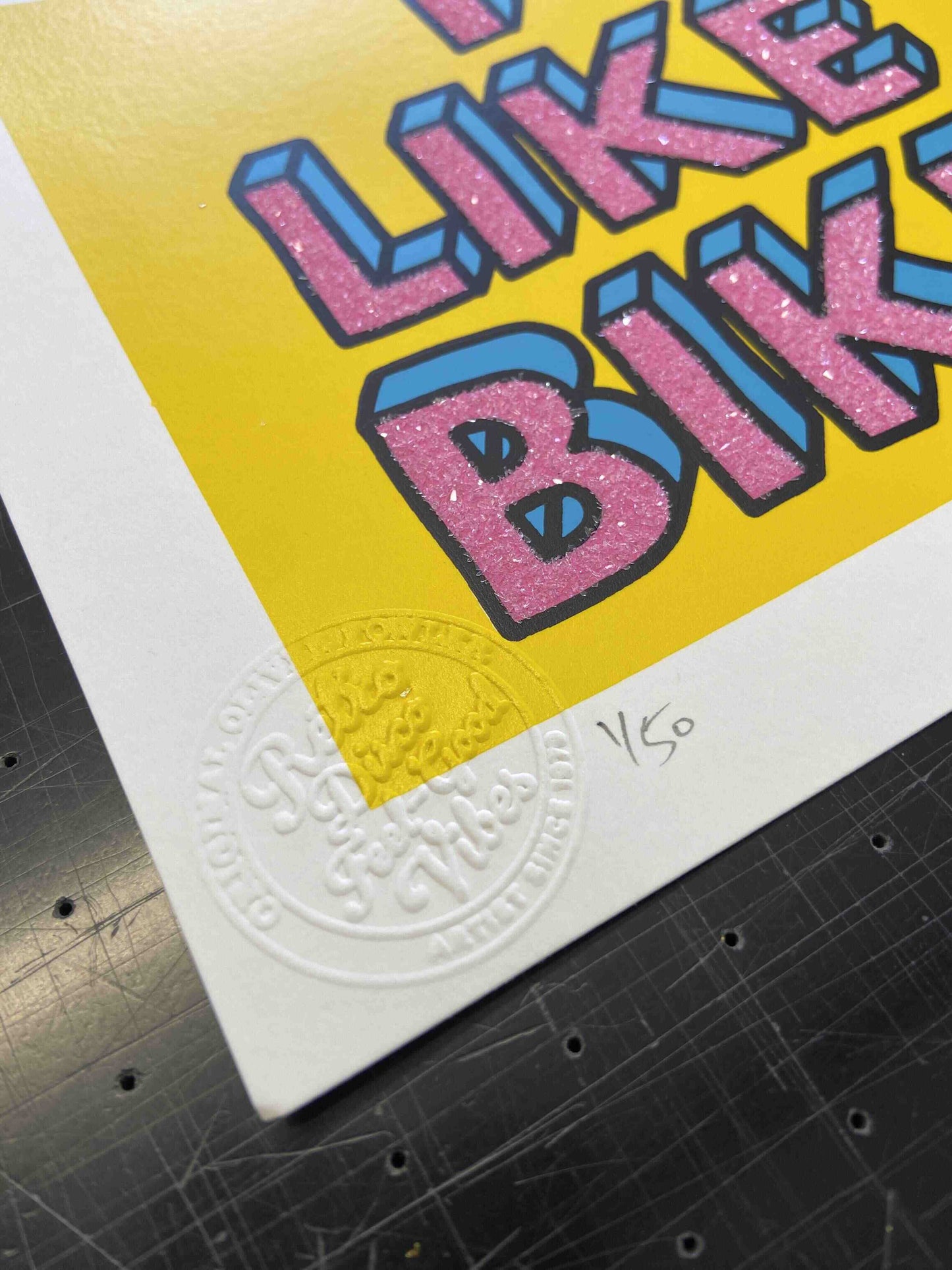 "I Like Bike" Diamond Dust Hand Pulled Screen Print