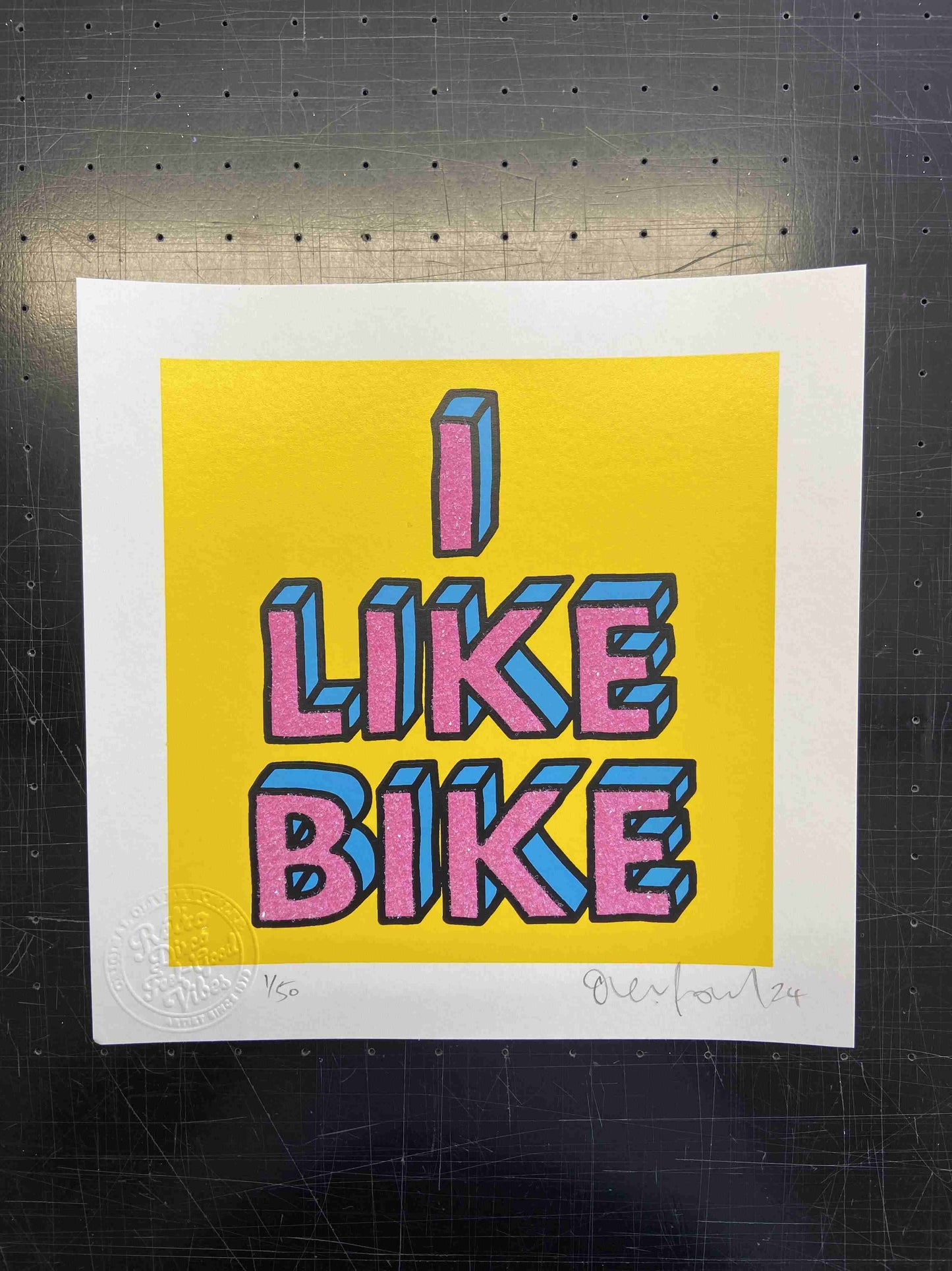 "I Like Bike" Diamond Dust Hand Pulled Screen Print