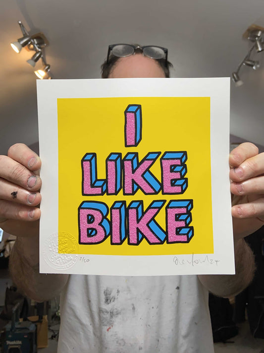 "I Like Bike" Diamond Dust Hand Pulled Screen Print
