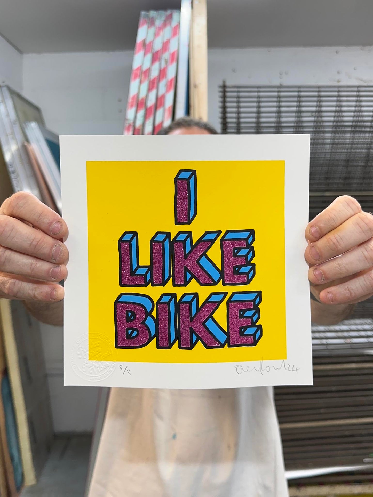 I lIke Bike Magenta Glitter Screenprint