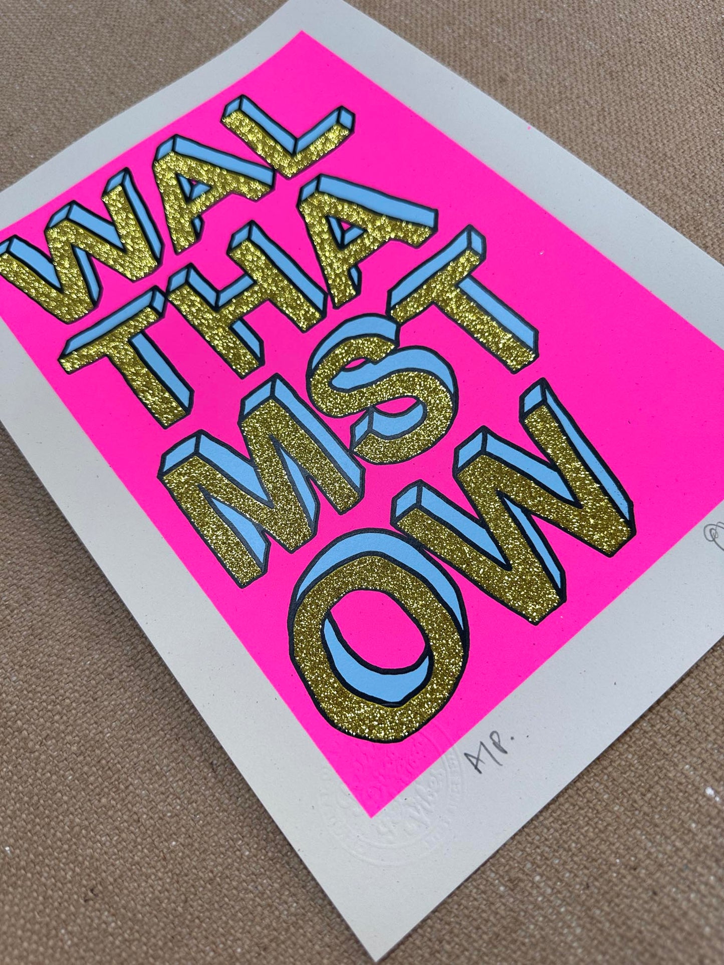 Walthamstow A4 Gld Glitter Handpulled Screenprint