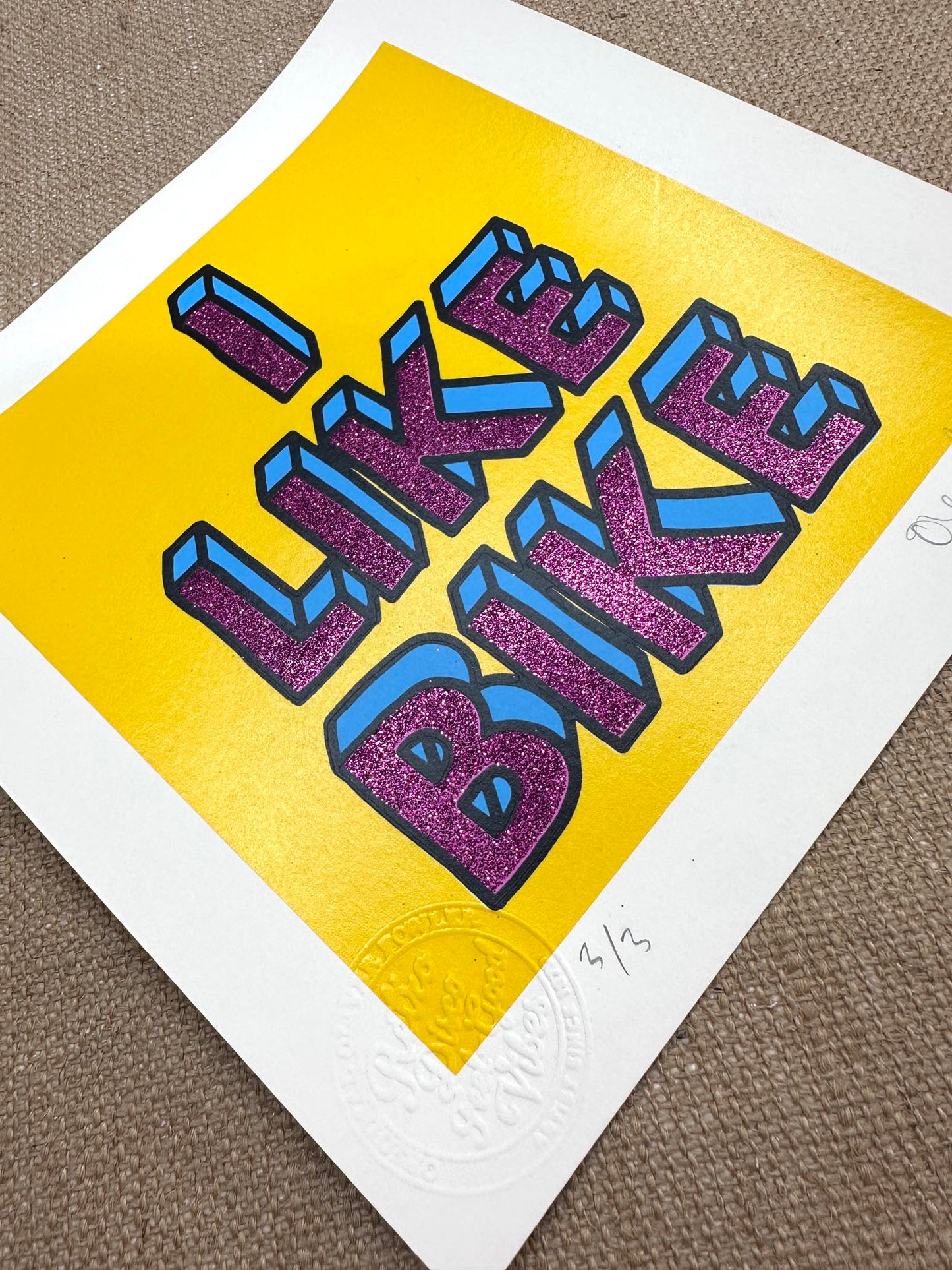 I lIke Bike Magenta Glitter Screenprint