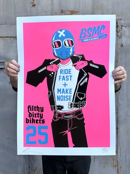 BIKESHED 2025 "Live Fast + Make Noise" Pink Handpulled screenprint