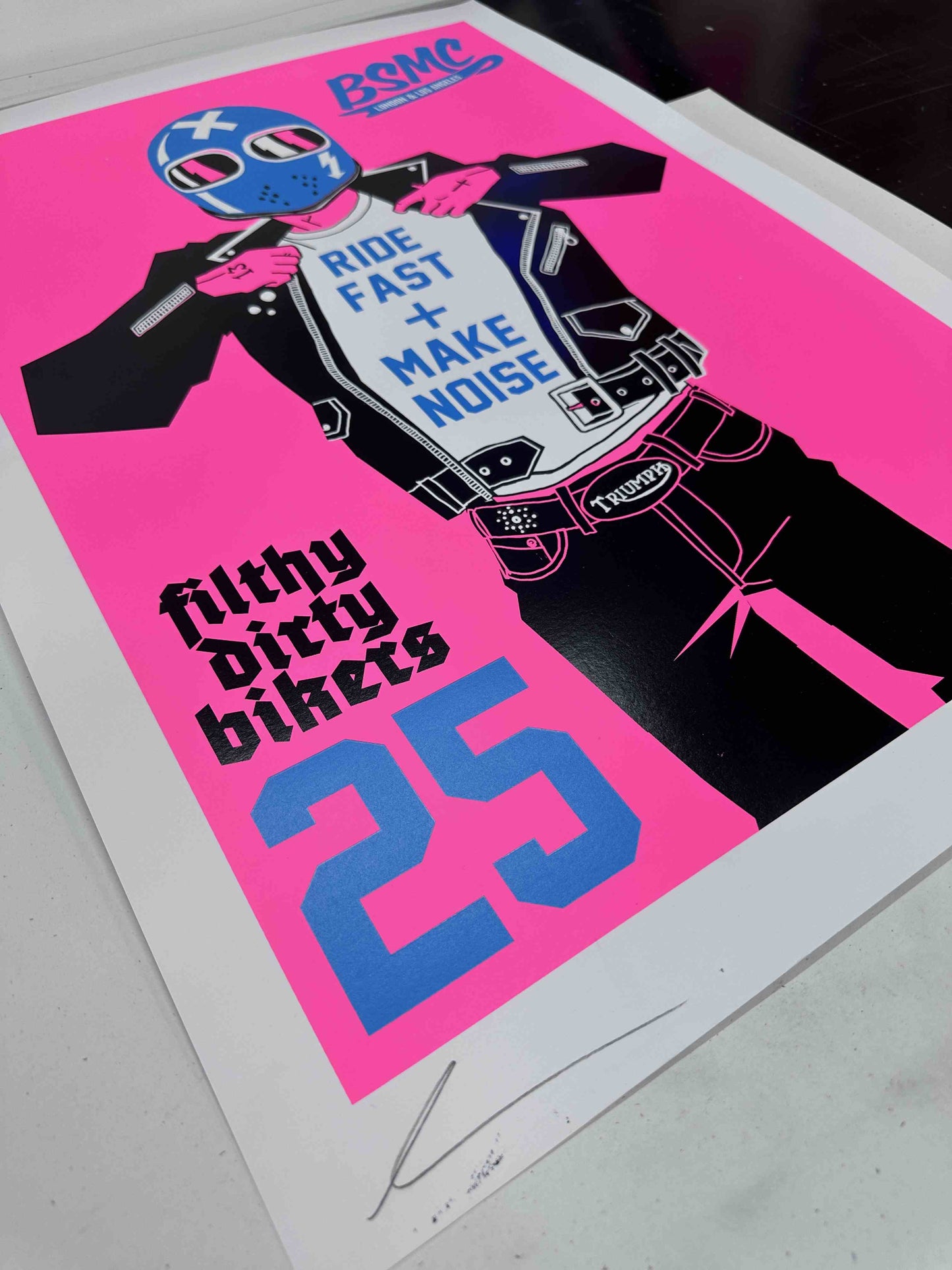 BIKESHED 2025 "Live Fast + Make Noise" Pink Handpulled screenprint