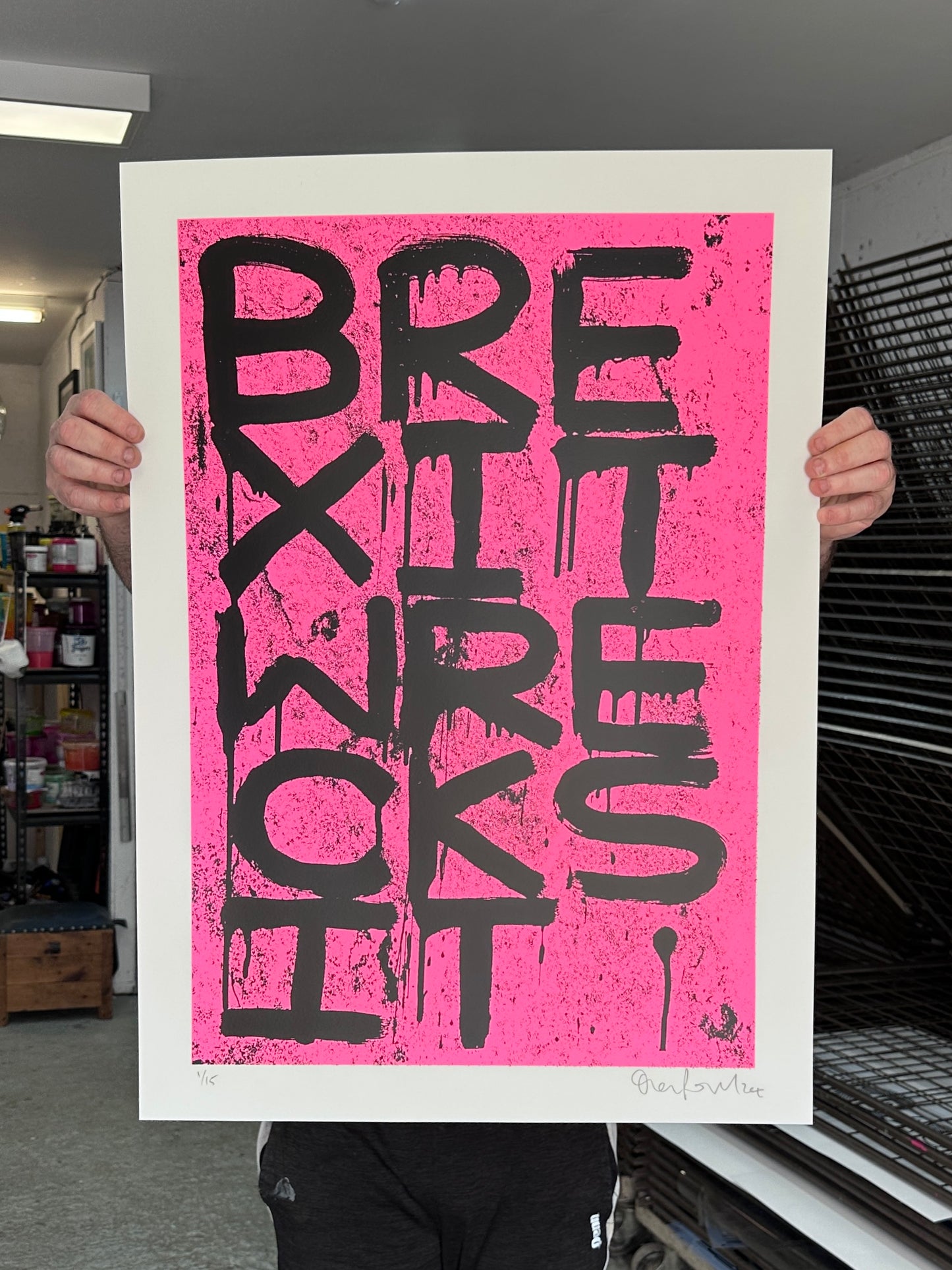 Brexit Wrexit Fluro Pink Handpulled Screenprint