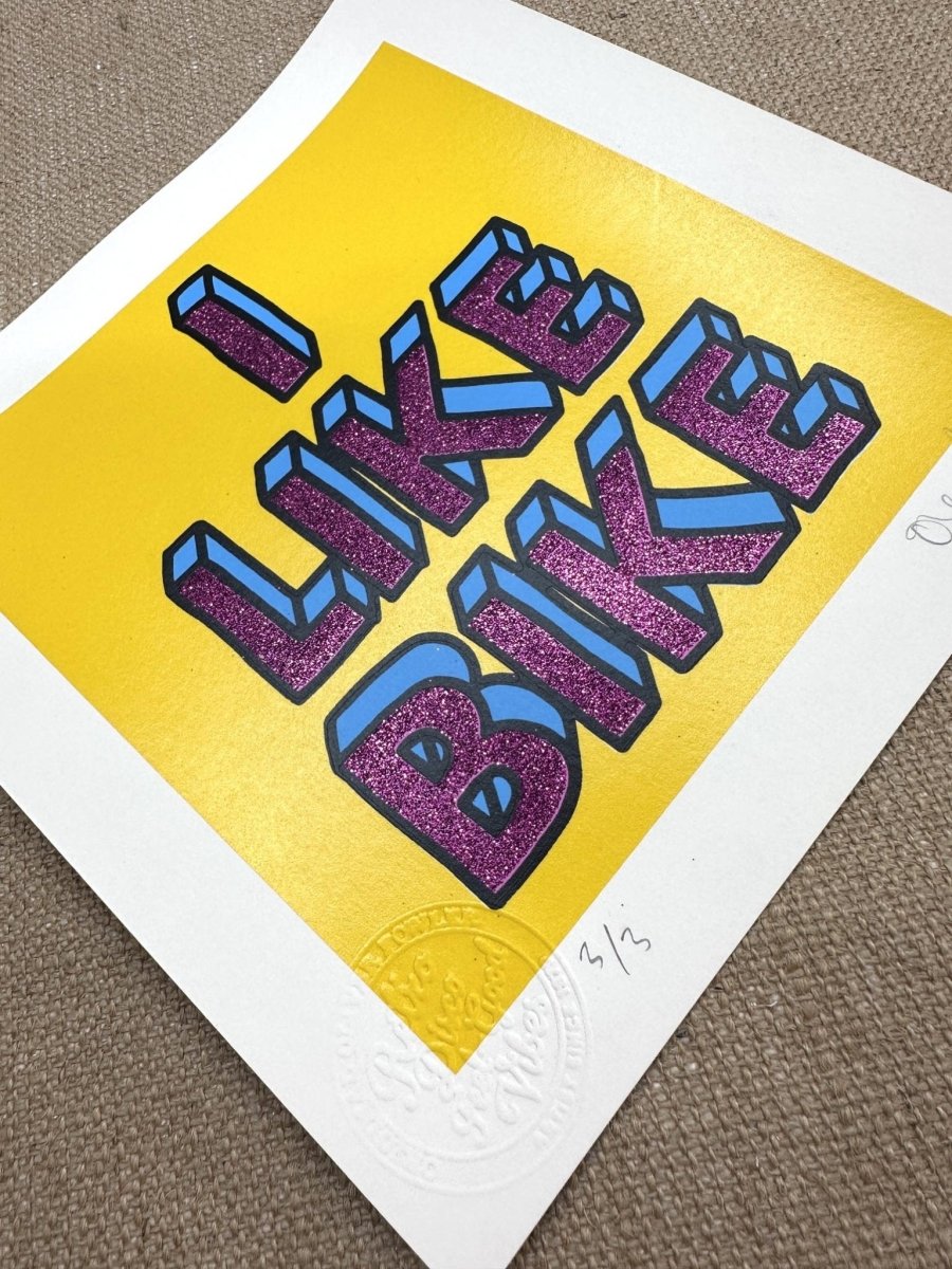 I lIke Bike Magenta Glitter Screenprint - shop_name