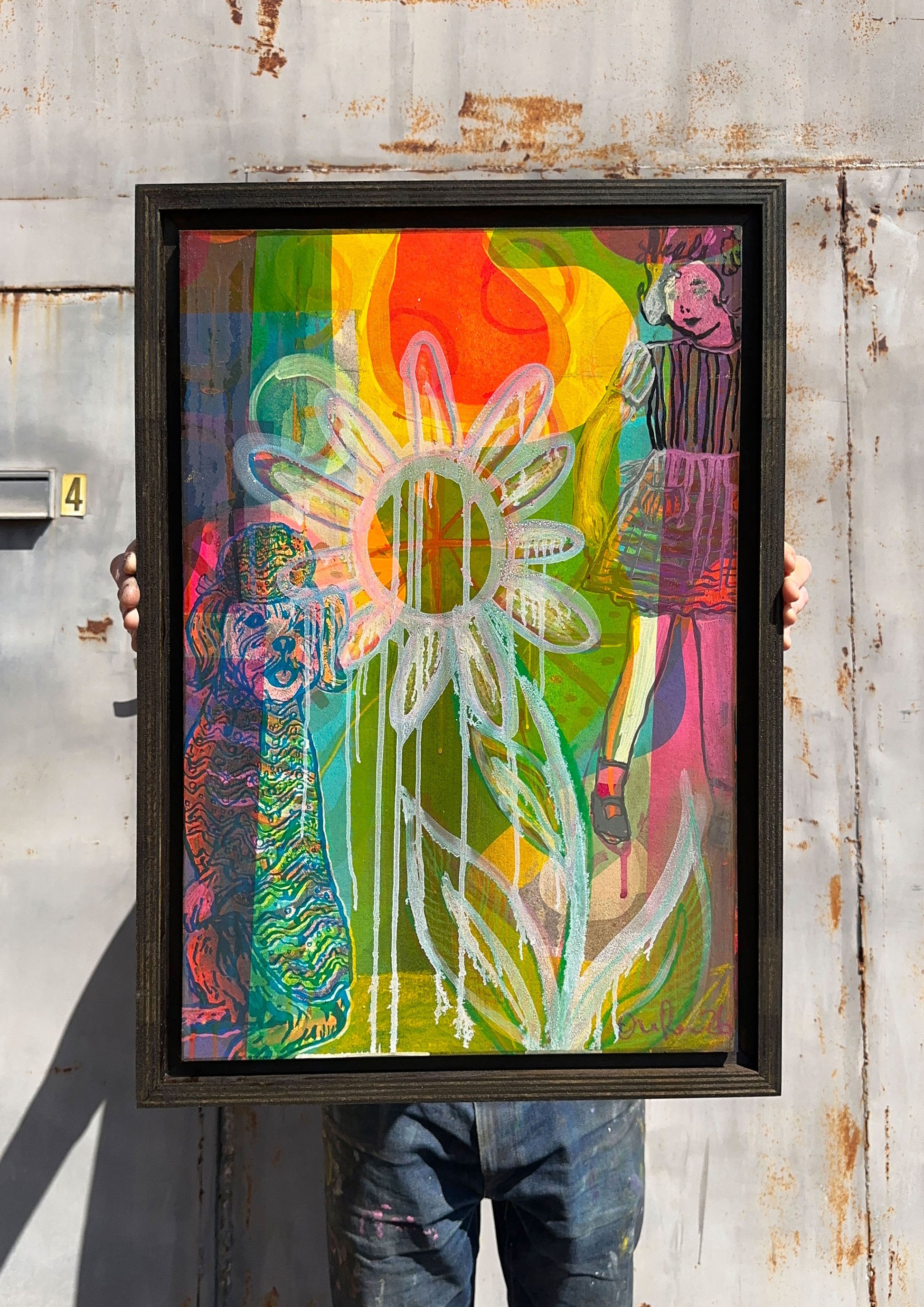 Stupid Dog original hand-pulled screenprint by Oli Fowler — bold colourful dog and flower artwork