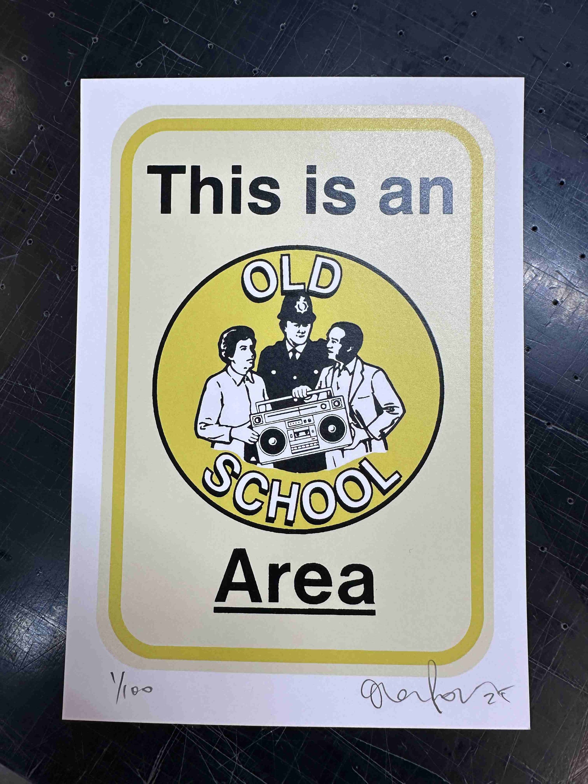 Sticker with 'This is an Old School Area' design on a white background
