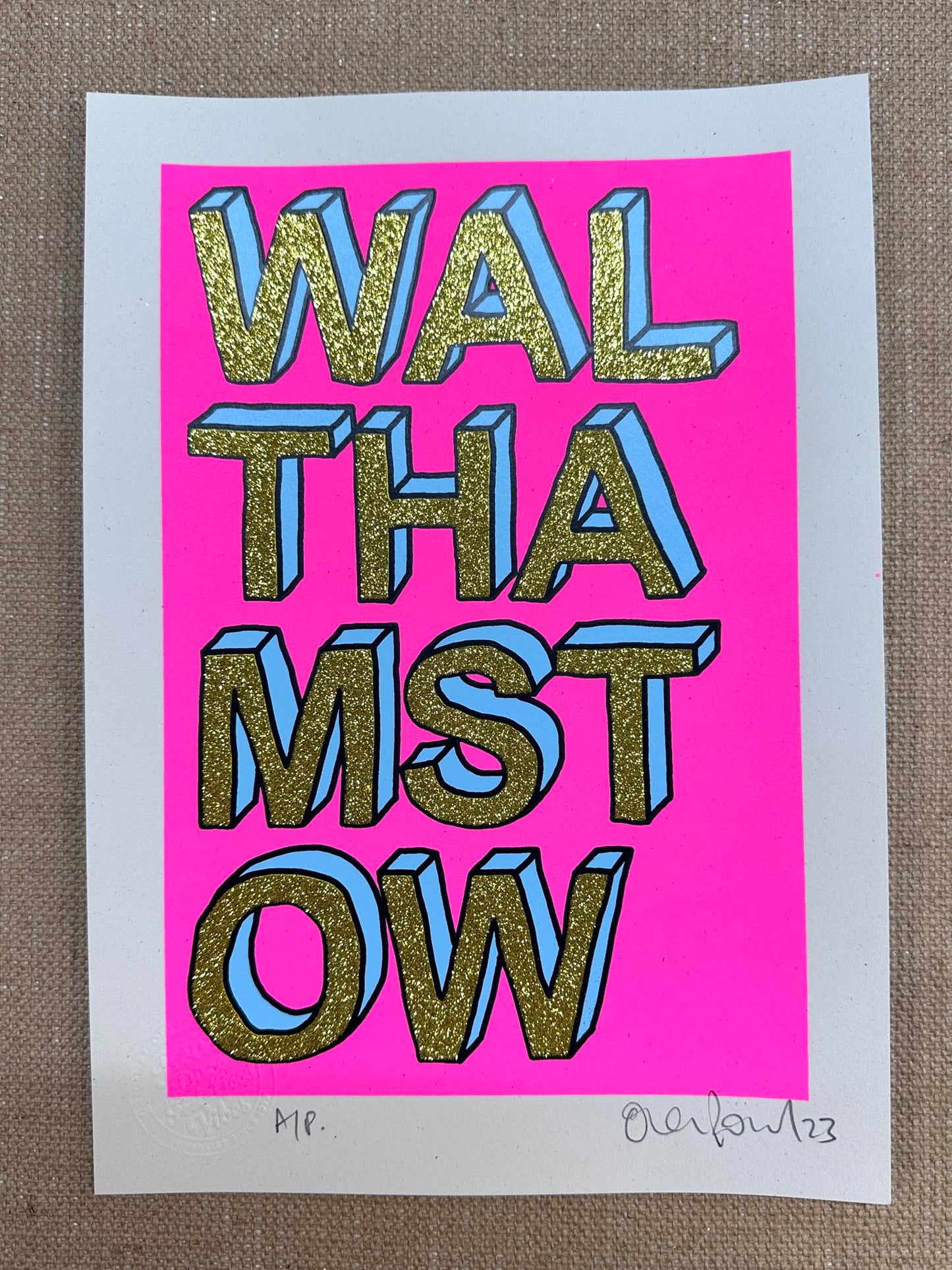 Walthamstow A4 Gld Glitter Handpulled Screenprint