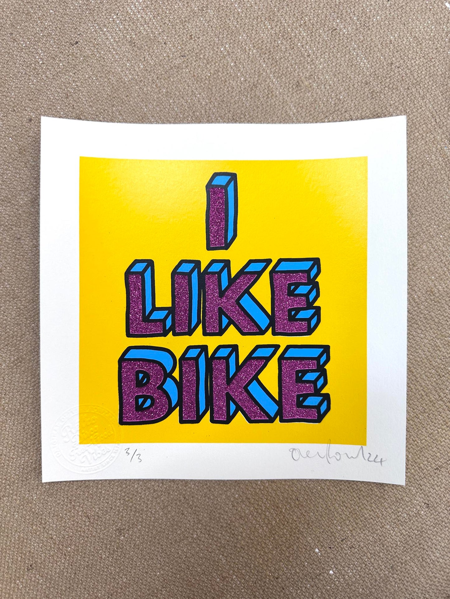 I lIke Bike Magenta Glitter Screenprint