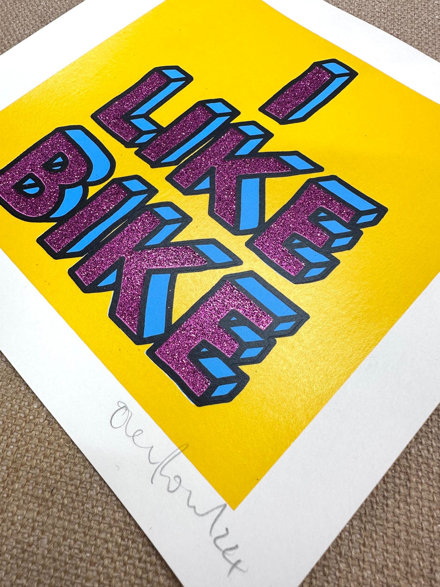 I lIke Bike Magenta Glitter Screenprint