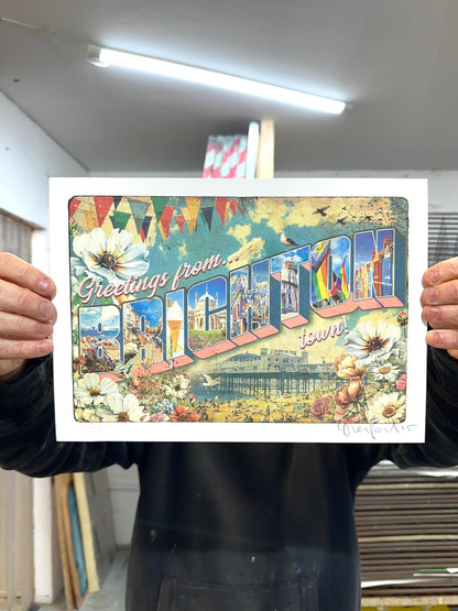 Brighton Postcard A4 Indigo Print