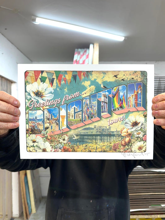 Brighton Postcard A4 Indigo Print