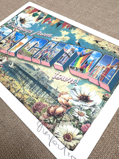 Brighton Postcard A4 Indigo Print