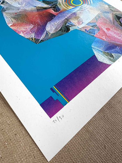 HEX BLUE Hand pulled Cmyk Dither Screenprint