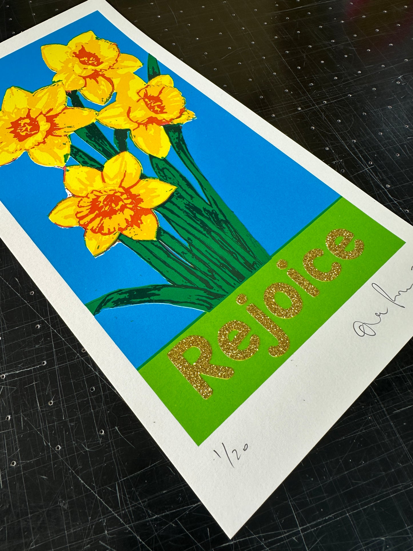 Rejoice Gold Glitter - Hand Pulled Screen Print