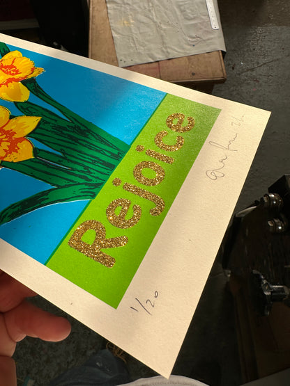 Rejoice Gold Glitter - Hand Pulled Screen Print