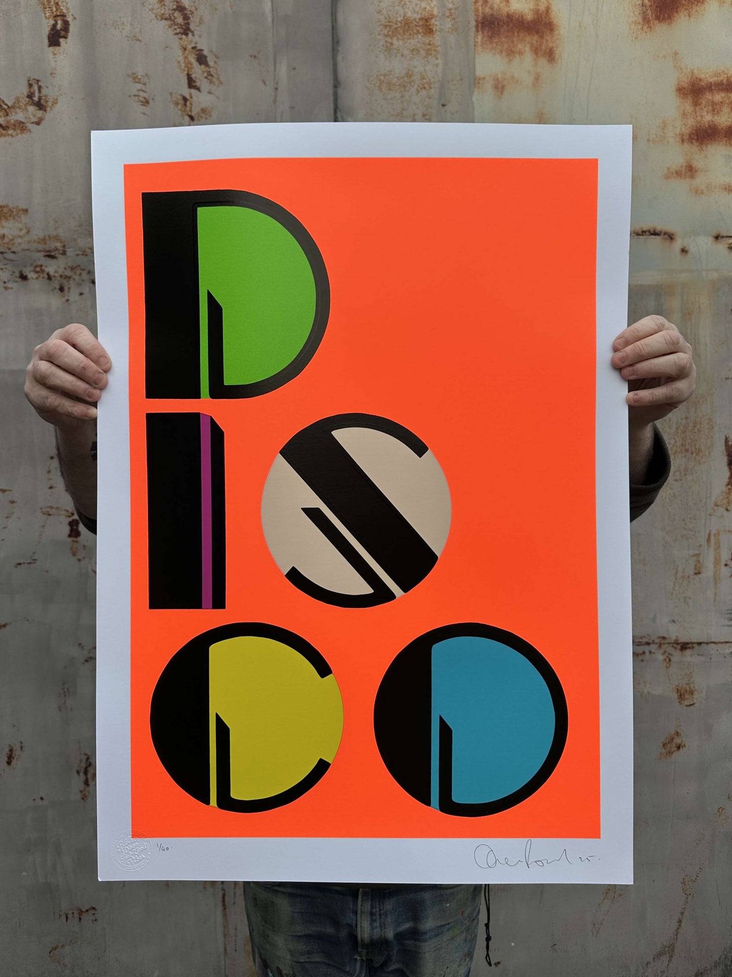 DISCO25 Fluro Orange Hand Pulled Screenprint