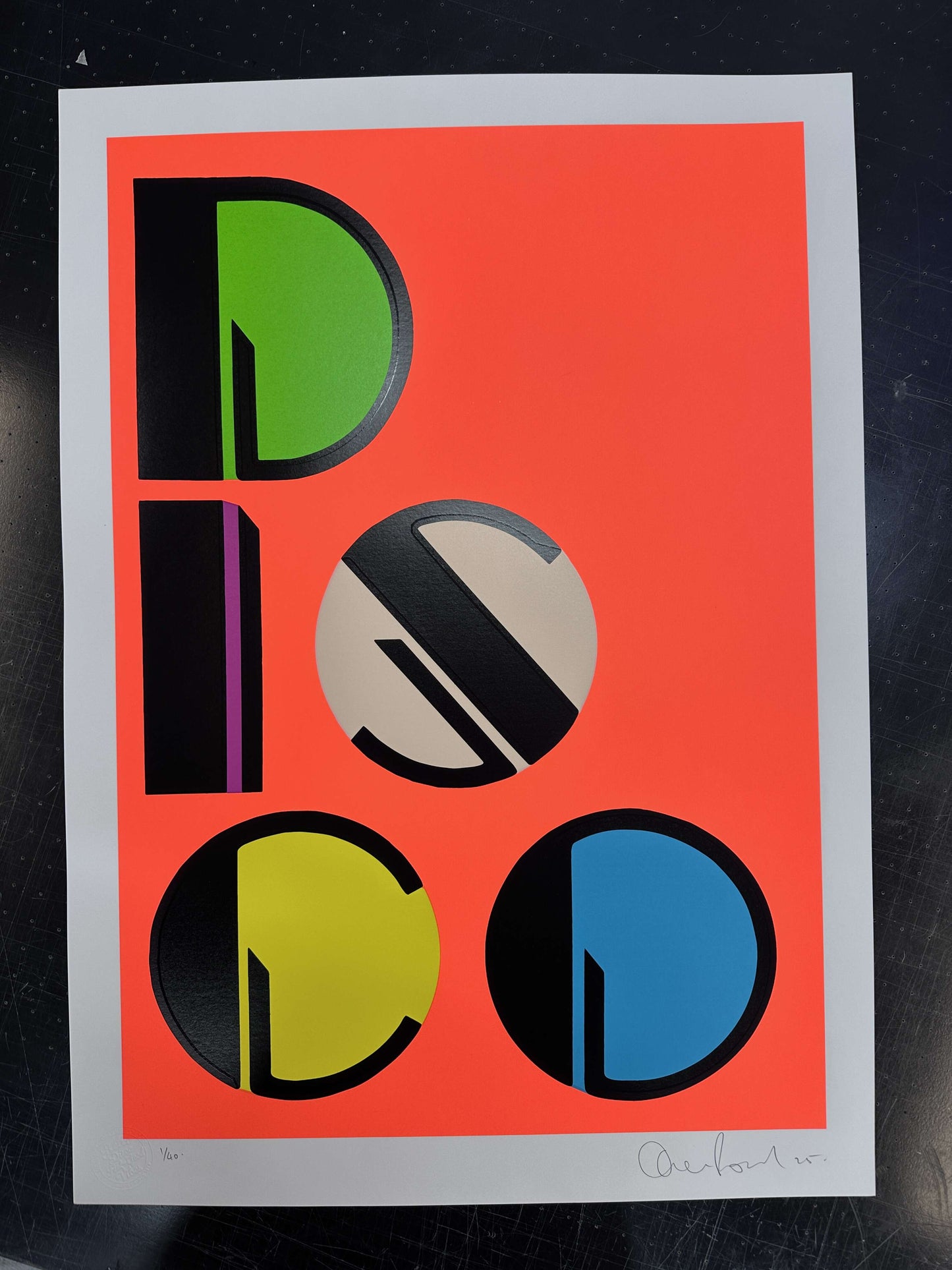 DISCO25 Fluro Orange Hand Pulled Screenprint