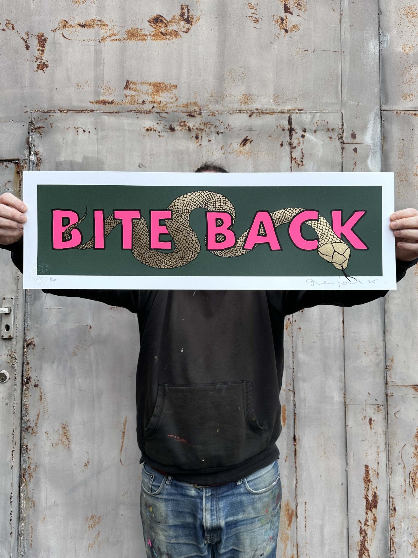 BITE BACK Gold leaf / Yellow Hand pulled Screenprint