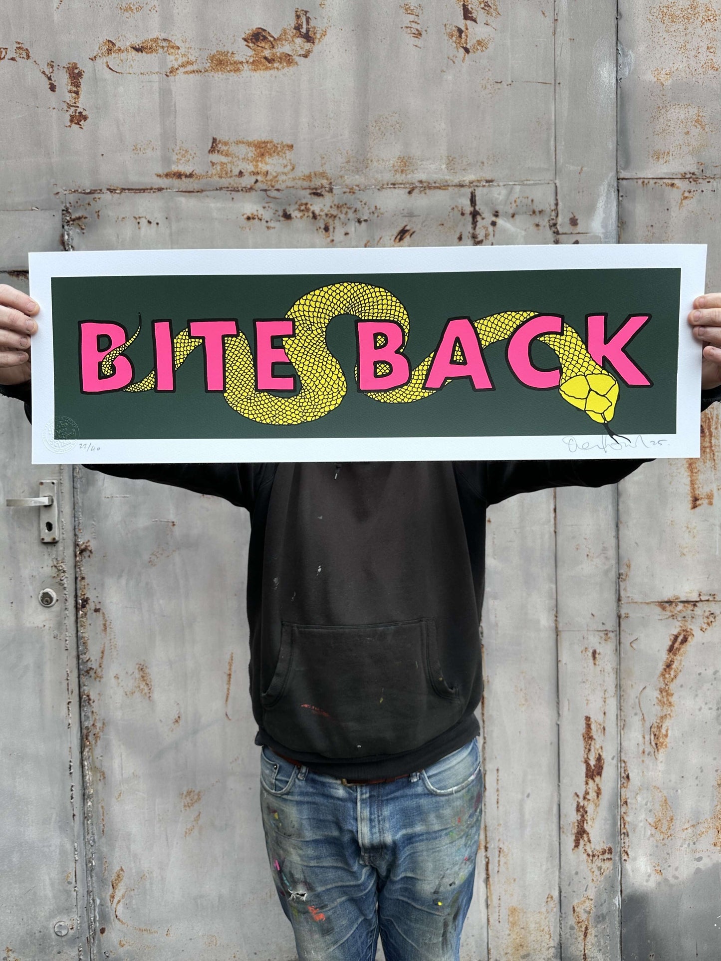 BITE BACK Gold leaf / Yellow Hand pulled Screenprint