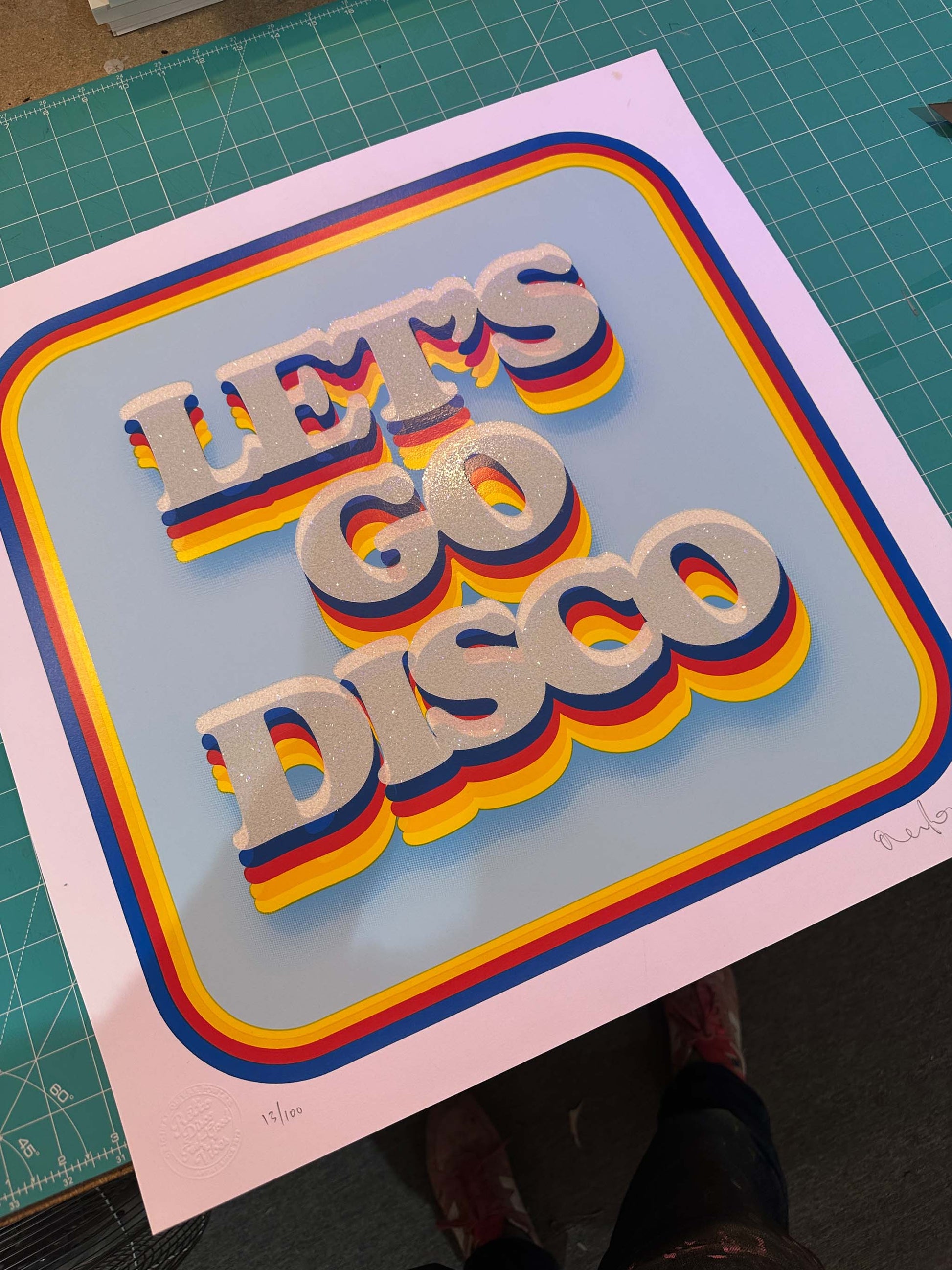 Let's Go Disco Diamond Dust AP hand-pulled screenprint by Oli Fowler