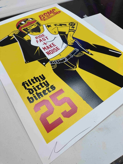 BIKESHED 2025 "Live Fast + Make Noise" Yellow Handpulled screenprint - shop_name