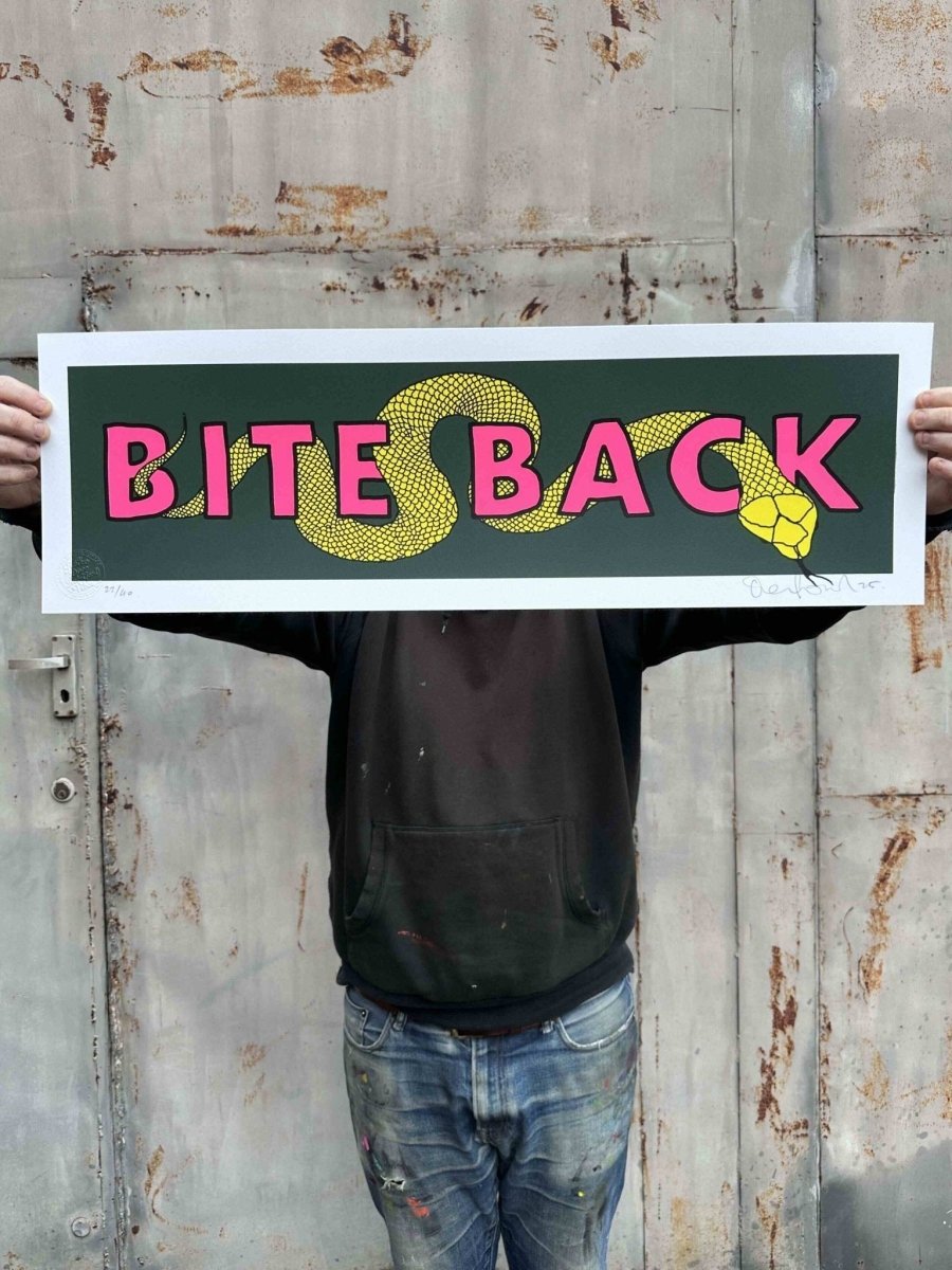 Bite Back (Yellow edition) - Hand pulled Screenprint Original screenprint OLI FOWLER ART tag1  gold leaf