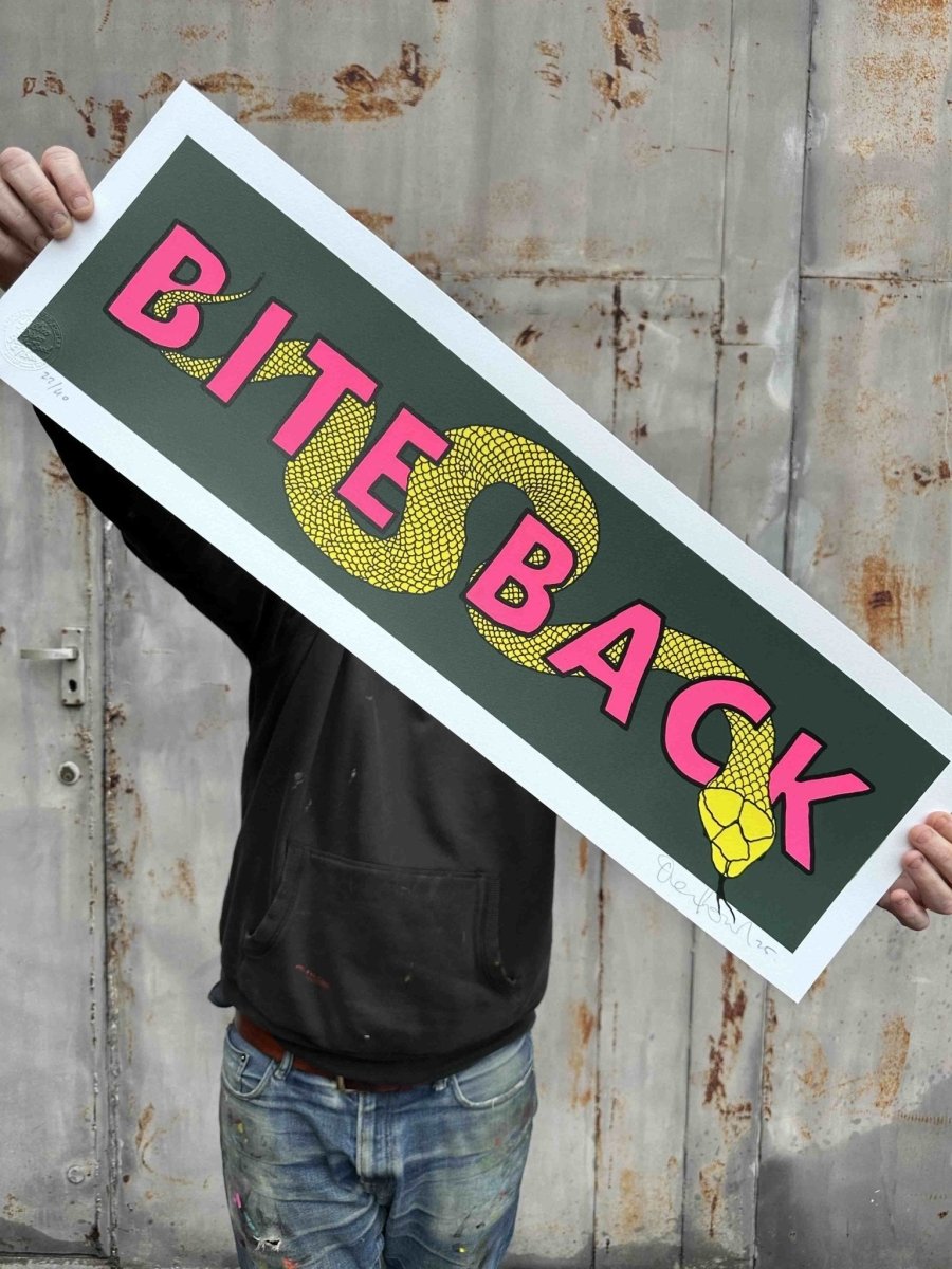 Bite Back (Yellow edition) - Hand pulled Screenprint Original screenprint OLI FOWLER ART tag1  gold leaf