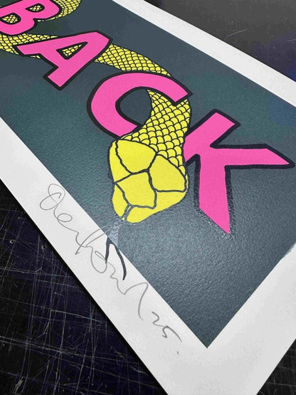 Bite Back (Yellow edition) - Hand pulled Screenprint Original screenprint OLI FOWLER ART tag1  gold leaf