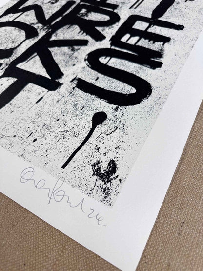 2-colour hand-pulled screenprint, hot pink and black, bold dripping 'BREXIT WRECKSIT' typography