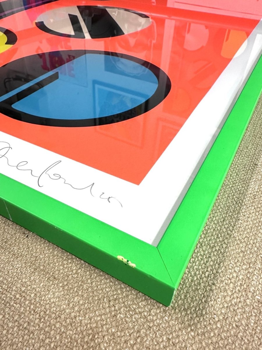 7-colour screenprint, orange, lime, pink, beige, yellow, turquoise, bold geometric DISCO design, edition of 25