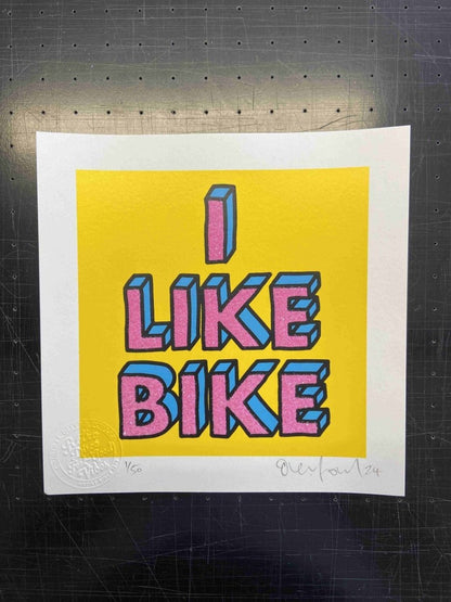 "I Like Bike" Diamond Dust Hand Pulled Screen Print - shop_name