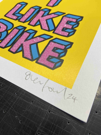 "I Like Bike" Diamond Dust Hand Pulled Screen Print - shop_name