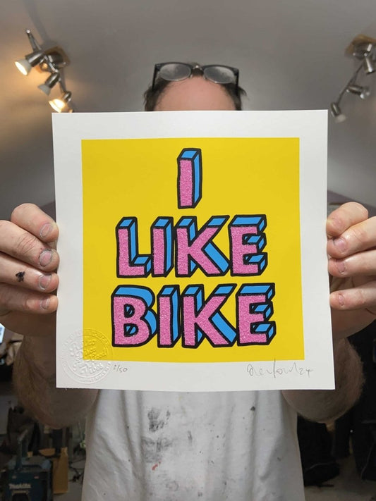"I Like Bike" Diamond Dust Hand Pulled Screen Print - shop_name