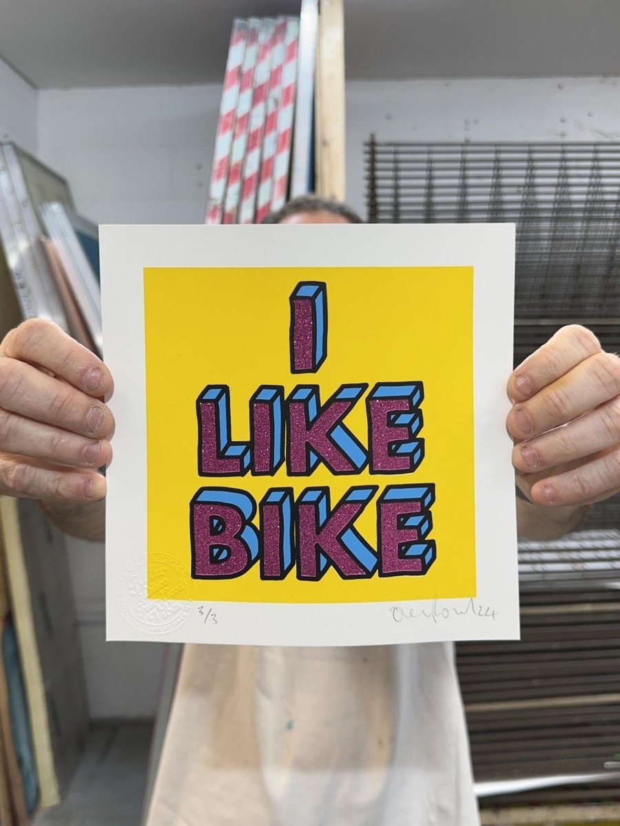I lIke Bike Magenta Glitter Screenprint - shop_name