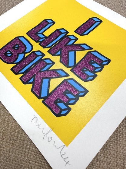 I lIke Bike Magenta Glitter Screenprint - shop_name