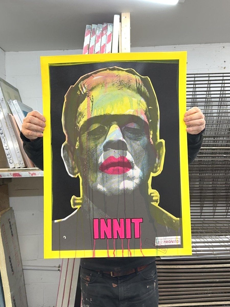 INNIT original hand-pulled screenprint by Oli Fowler — Frankenstein in neon pop art colours