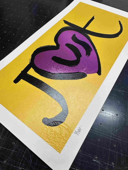 JusT Handpulled Screenprint in Fluro Pink and Metallic Leaf - shop_name