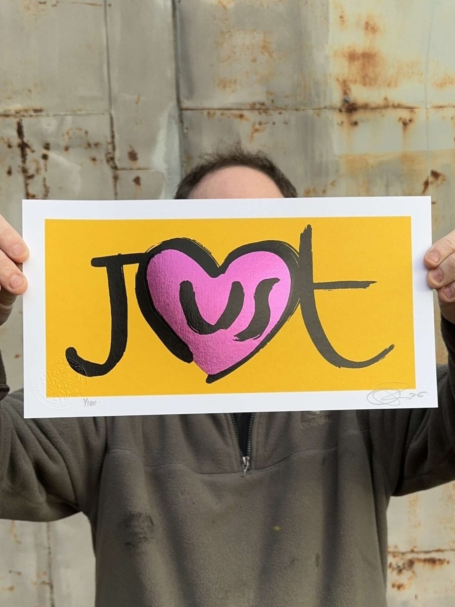 JusT Handpulled Screenprint in Fluro Pink and Metallic Leaf - shop_name