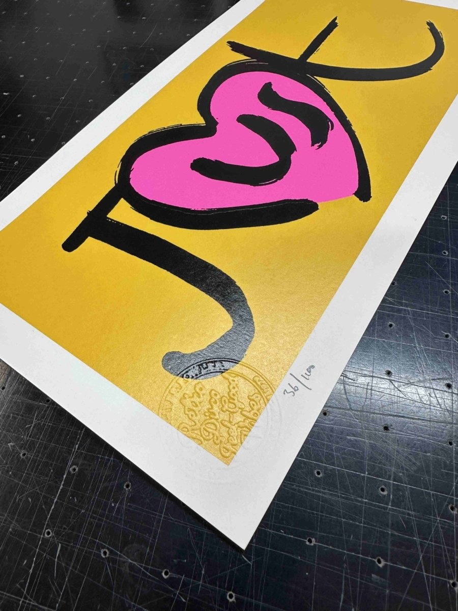 JusT Handpulled Screenprint in Fluro Pink and Metallic Leaf - shop_name