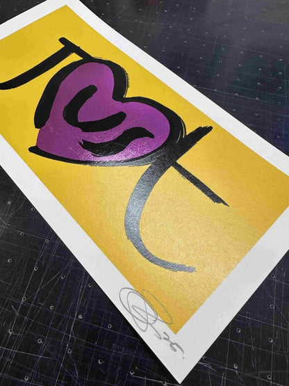 JusT Handpulled Screenprint in Fluro Pink and Metallic Leaf - shop_name