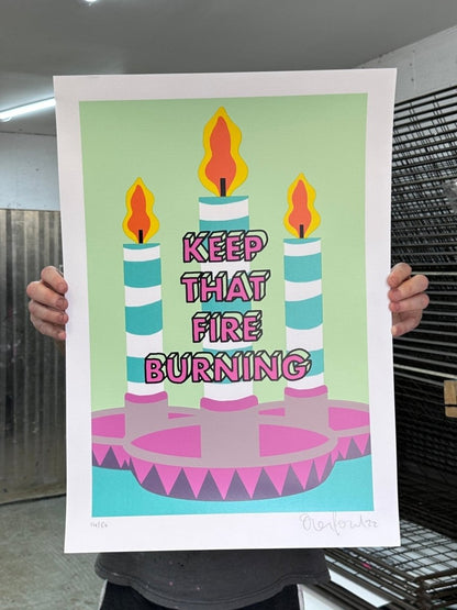 Keep That Fire Burning Hand Pulled Screenprint - shop_name