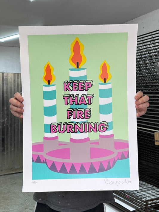 Keep That Fire Burning Hand Pulled Screenprint - shop_name
