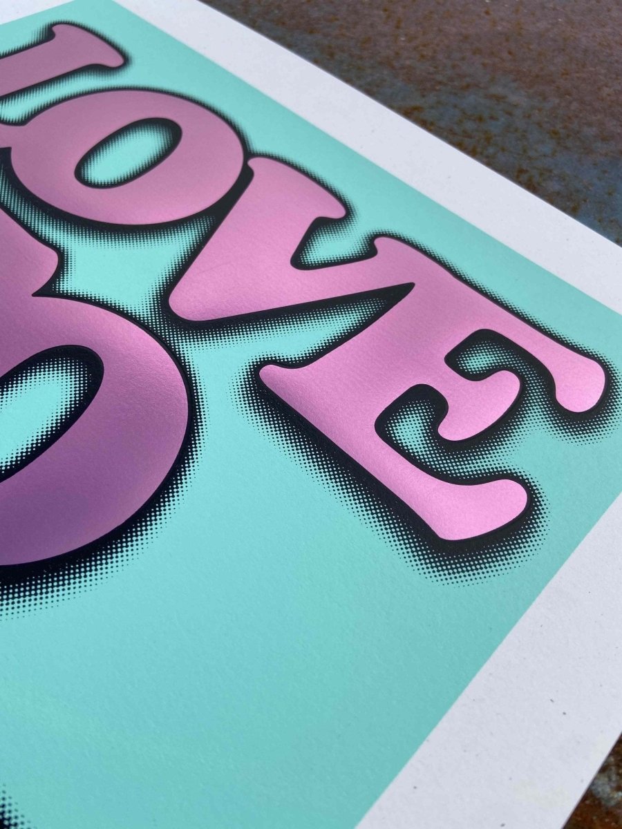 Love To Love...Blue Hand Pulled Screenprint Screen Print Olly Fowler 2020 tag1  framed