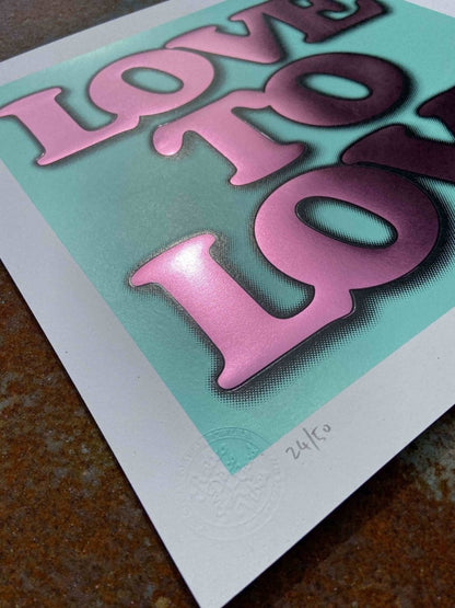 Love To Love...Blue Hand Pulled Screenprint Screen Print Olly Fowler 2020 tag1  framed