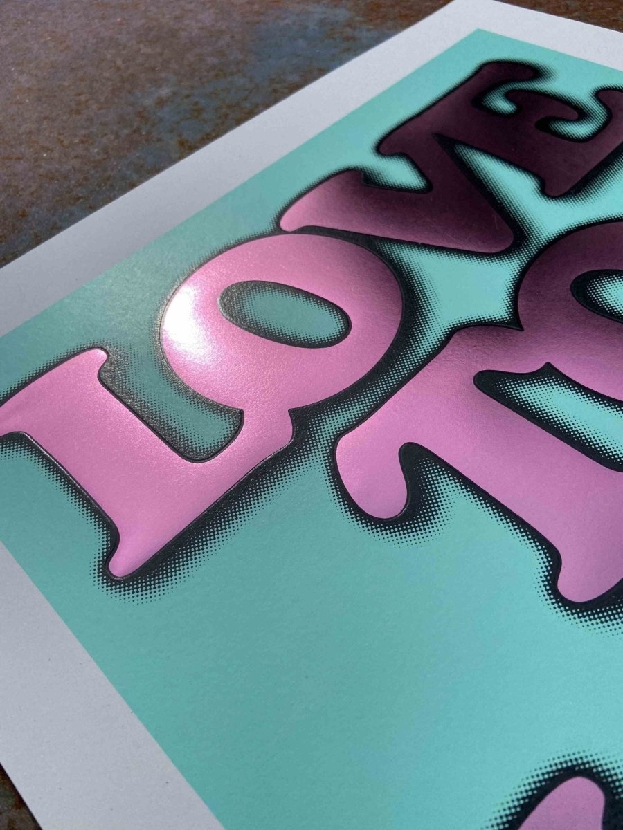 Love To Love...Blue Hand Pulled Screenprint Screen Print Olly Fowler 2020 tag1  framed