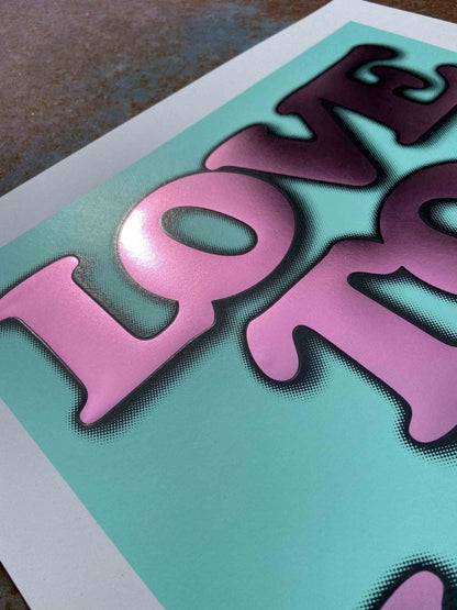Love To Love...Blue Hand Pulled Screenprint Screen Print Olly Fowler 2020 tag1  framed