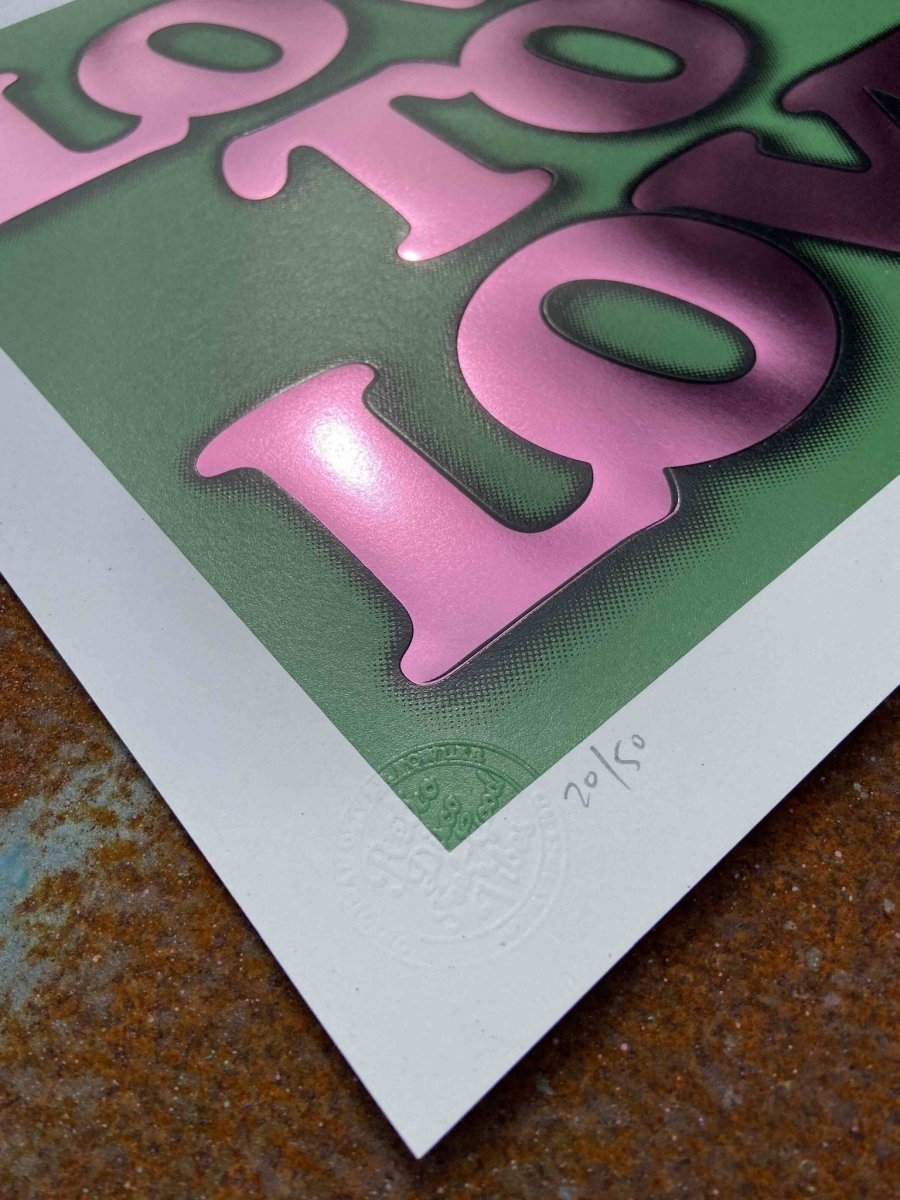 Love To Love...Green Hand Pulled Screenprint Screen Print Olly Fowler 2020 tag1  lovetolove